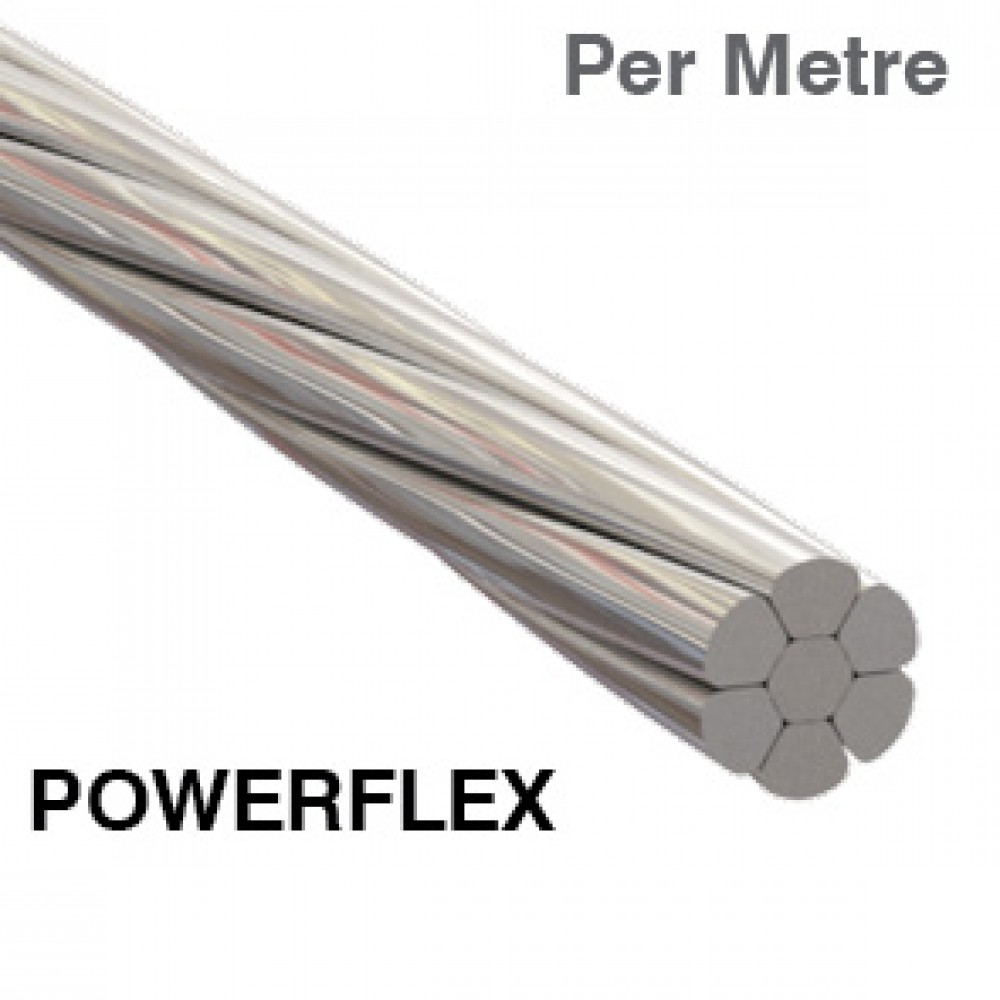 1 x 7 Powerflex Wire Rope 316 Grade Stainless Steel (Per Metre)