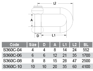 Dee Shackle 10mm Slot Head AISI 316